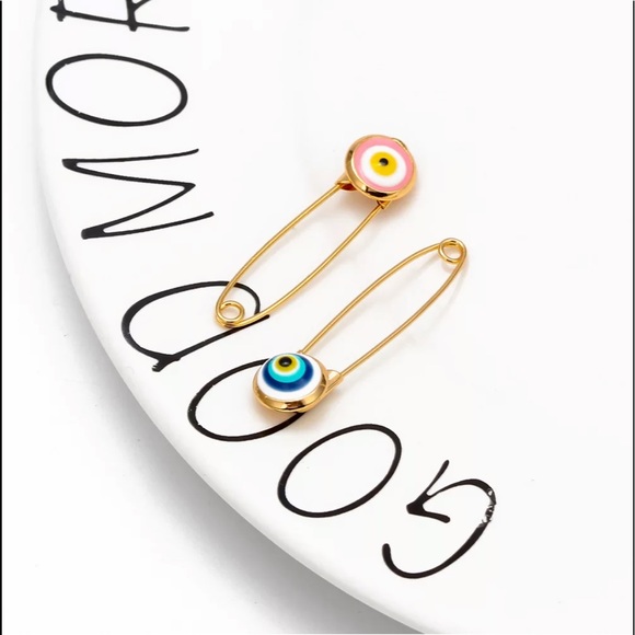 4 PIN SET Evil Eye Pin Gold 18K Plated 🧿 Pins Amulet Stroller Blue Pink El Ojo - Picture 3 of 12